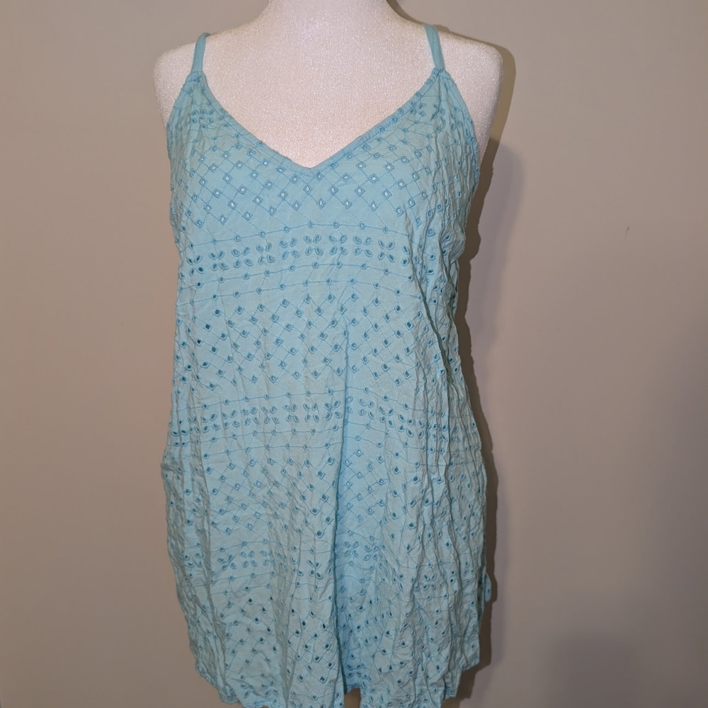 Light Blue Embroidered V-Neck Tank Top